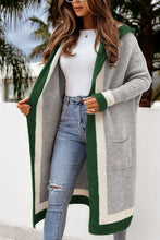 Load image into Gallery viewer, Pocketed Contrast Long Sleeve Hooded Cardigan