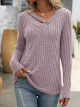 Load image into Gallery viewer, Ribbed V-Neck Long Sleeve T-Shirt