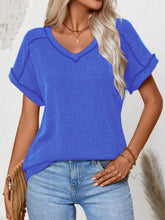 Load image into Gallery viewer, Exposed Seam V-Neck Short Sleeve Top