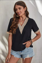 Load image into Gallery viewer, Full Size Lace Detail V-Neck Short Sleeve Blouse