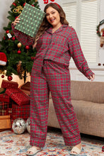 Load image into Gallery viewer, Plus Size Plaid Collared Neck Top and Pants Lounge Set