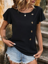 Load image into Gallery viewer, Decorative Button Round Neck Short Sleeve Blouse