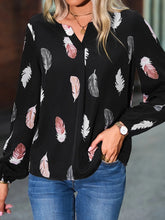 Load image into Gallery viewer, Feather Print Notched Balloon Sleeve Top