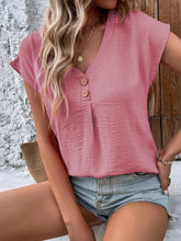 Load image into Gallery viewer, Decorative Button V-Neck Short Sleeve Blouse