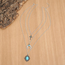 Load image into Gallery viewer, Artificial Turquoise Alloy Three-Layered Necklace