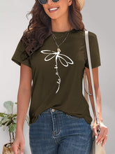 Load image into Gallery viewer, Dragonfly Graphic Round Neck Short Sleeve T-Shirt