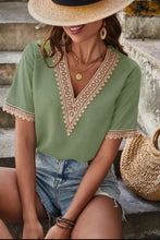 Load image into Gallery viewer, Full Size Lace Detail V-Neck Short Sleeve Blouse
