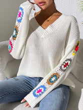 Load image into Gallery viewer, Crochet Flower V-Neck Sweater