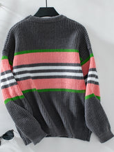 Load image into Gallery viewer, Contrast Stripes Round Neck Long Sleeve Sweater