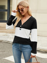 Load image into Gallery viewer, Color Block V-Neck Long Sleeve T-Shirt