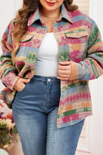 Load image into Gallery viewer, Plus Size Pocketed Printed Collared Neck Jacket