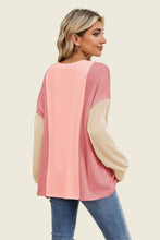 Load image into Gallery viewer, Double Take Texture Contrast Round Neck Long Sleeve T-Shirt