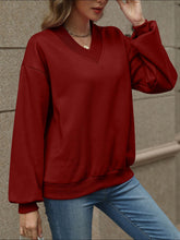 Load image into Gallery viewer, V-Neck Long Sleeve Dropped Shoulder Sweatshirt