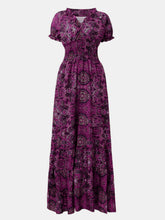 Load image into Gallery viewer, Full Size Smocked Printed V-Neck Short Sleeve Dress