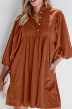 Load image into Gallery viewer, Corduroy Quarter Snap Three-Quarter Sleeve Dress