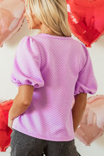 Load image into Gallery viewer, Textured Round Neck Puff Sleeve Blouse