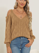 Load image into Gallery viewer, Cable-Knit V-Neck Long Sleeve Sweater