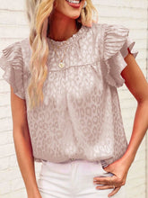 Load image into Gallery viewer, Leopard Frill Mock Neck Ruffled Cap Sleeve Top