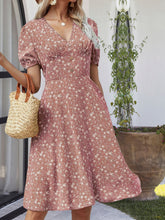 Load image into Gallery viewer, Printed V-Neck Short Sleeve Dress