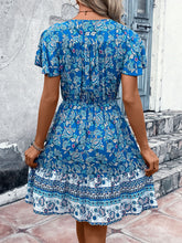 Load image into Gallery viewer, Printed V-Neck Flutter Sleeve Mini Dress