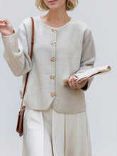 Load image into Gallery viewer, Bow Button Down Round Neck Long Sleeve Cardigan