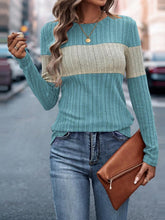 Load image into Gallery viewer, Color Block Round Neck Long Sleeve Top