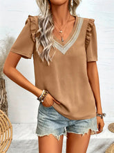 Load image into Gallery viewer, Ruffled V-Neck Short Sleeve Blouse