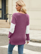 Load image into Gallery viewer, Color Block V-Neck Long Sleeve T-Shirt