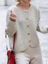 Load image into Gallery viewer, Bow Button Down Round Neck Long Sleeve Cardigan