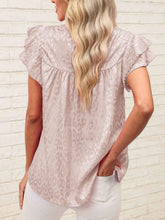 Load image into Gallery viewer, Leopard Frill Mock Neck Ruffled Cap Sleeve Top