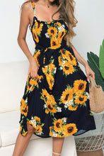 Load image into Gallery viewer, Smocked Sunflower Printed Sleeveless Cami Dress