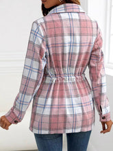 Load image into Gallery viewer, Drawstring Plaid Button Up Jacket with Chest Pockets