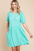 Load image into Gallery viewer, Culture Code Full Size Textured Round Neck Puff Sleeve Dress