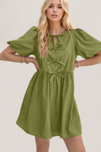 Load image into Gallery viewer, Oh Bow Ruched Puff Sleeve Mini Dress