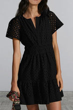 Load image into Gallery viewer, Eyelet Notched Short Sleeve Mini Dress