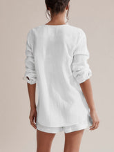 Load image into Gallery viewer, Notched Long Sleeve Top and Shorts Set