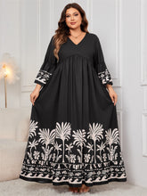 Load image into Gallery viewer, Plus Size Printed V-Neck Long Sleeve Maxi Dress