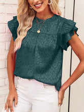 Load image into Gallery viewer, Leopard Frill Mock Neck Ruffled Cap Sleeve Top