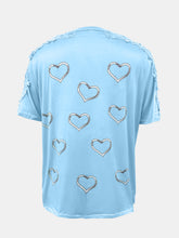 Load image into Gallery viewer, Full Size Lace Detail Heart Round Neck Short Sleeve Top