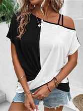 Load image into Gallery viewer, Contrast Asymmetrical Neck Short Sleeve T-Shirt