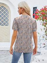 Load image into Gallery viewer, Ruched Printed Notched Short Sleeve Blouse