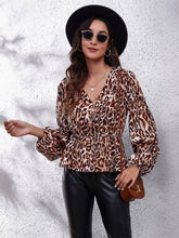 Load image into Gallery viewer, Ruched Printed V-Neck Long Sleeve Blouse