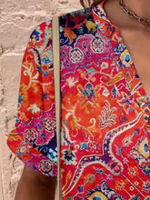 Load image into Gallery viewer, Full Size Printed Notched Short Sleeve Blouse