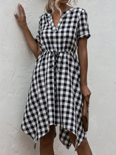Load image into Gallery viewer, Plaid Notched Short Sleeve Dress
