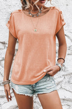Load image into Gallery viewer, Decorative Button Round Neck Short Sleeve Blouse