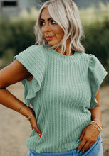 Load image into Gallery viewer, Textured Round Neck Flounce Sleeve Blouse