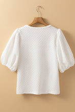Load image into Gallery viewer, Textured Round Neck Puff Sleeve Blouse