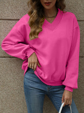 Load image into Gallery viewer, V-Neck Long Sleeve Dropped Shoulder Sweatshirt