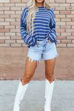 Load image into Gallery viewer, Striped Round Neck Dropped Shoulder Sweater