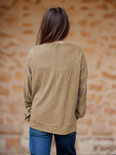 Load image into Gallery viewer, Side Slit Round Neck Long Sleeve T-Shirt